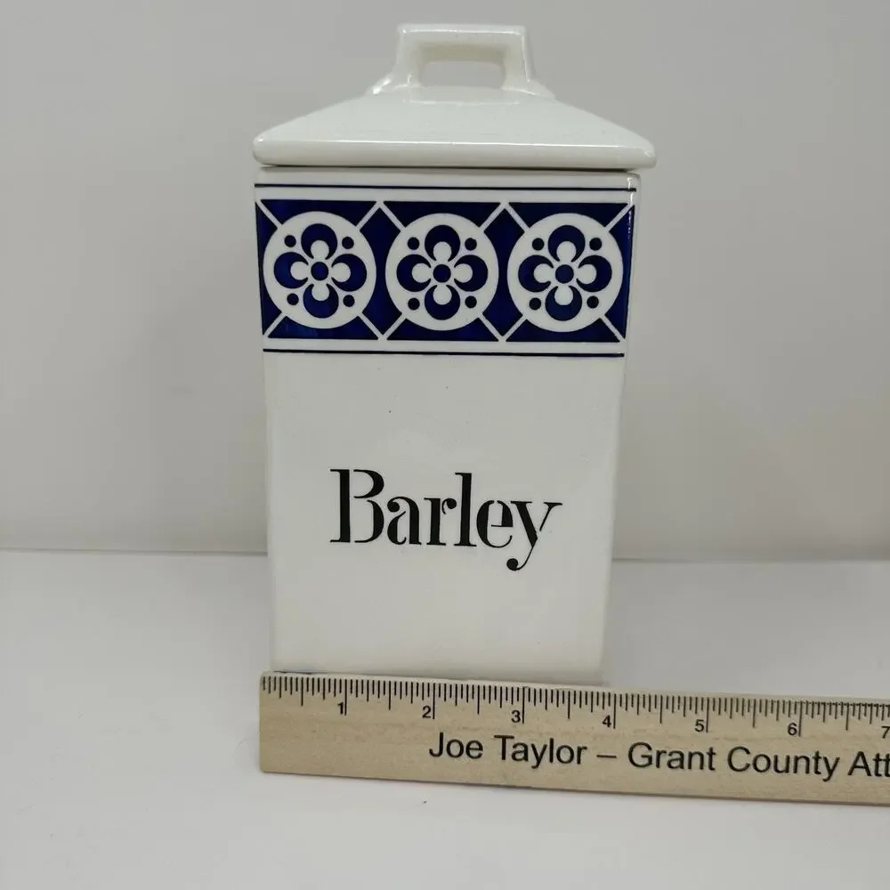 Antique German Porcelain Barley Kitchen Canister - Blue & White Norma Brand